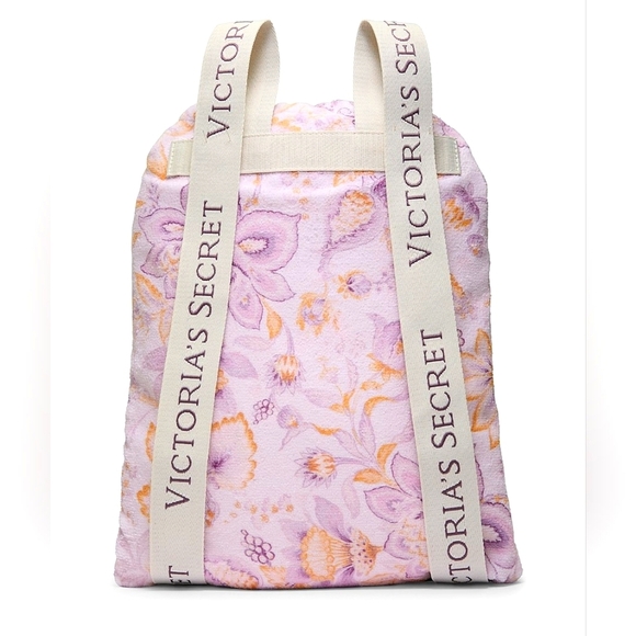 NWT Victoria's Secret Striped Purple and Gold Backpack Beach Towel Cotton - Picture 3 of 8